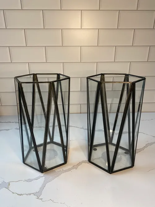 Medium Black and Glass Geo Candleholder