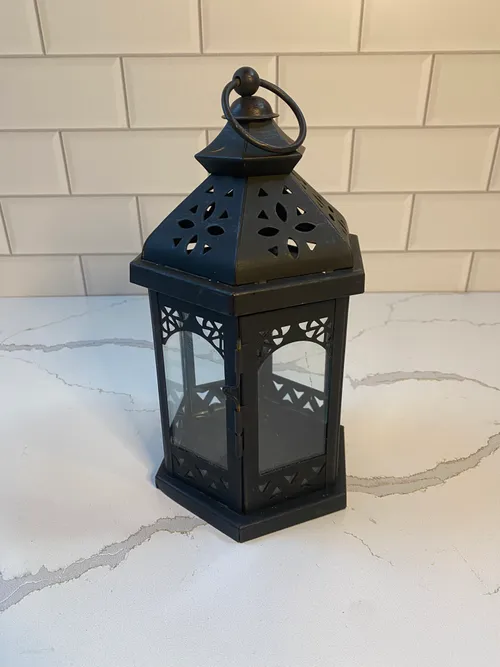 Small Black Metal Lantern with Arched Panes