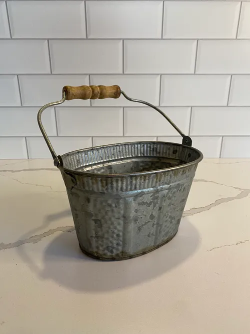 Small Galvanized Bucket with Wood Handle