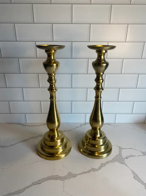 Set of 2 Tall Brass Candleholders