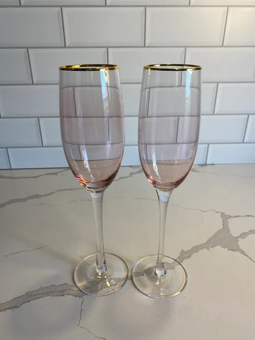 Blush with Gold Rim Toasting Glasses Set