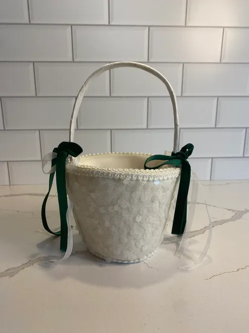 White Sequenced Flower Girl Basket