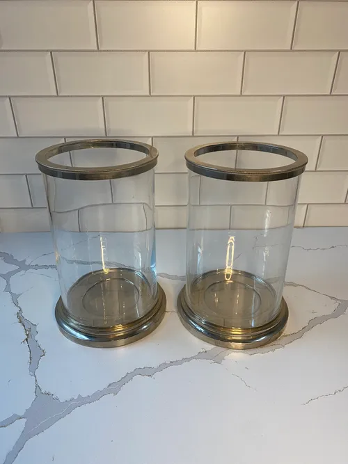 Glass Cylinder with Silver Base Candleholder