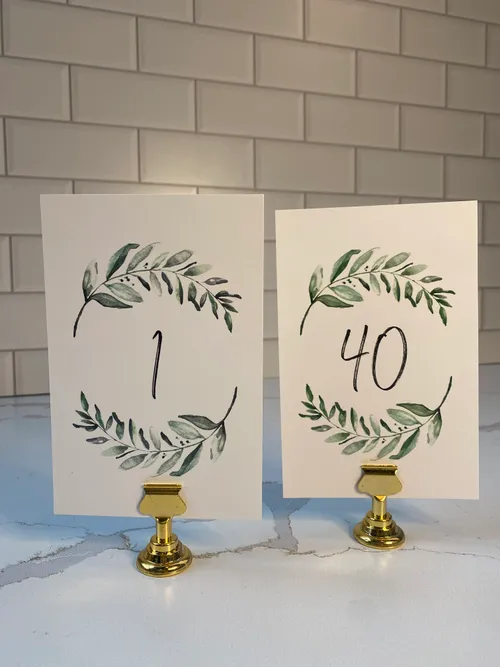 Greenery Card Table Number with Gold Stand