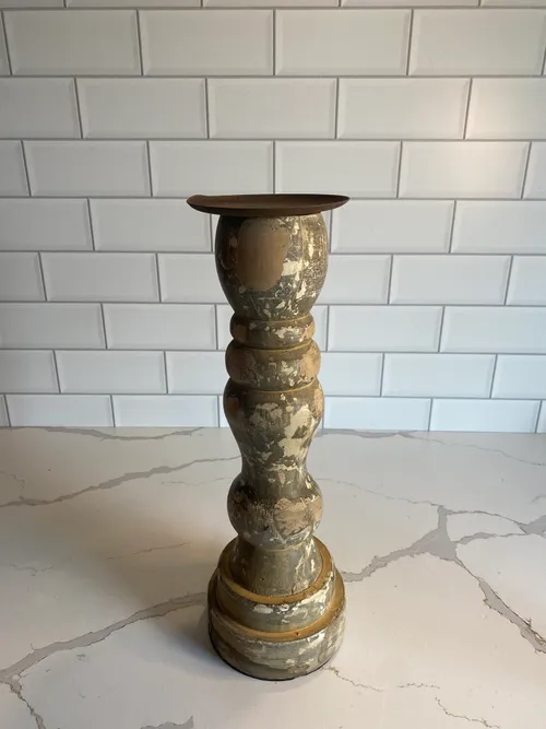 Taupe Distressed Wood Candleholder