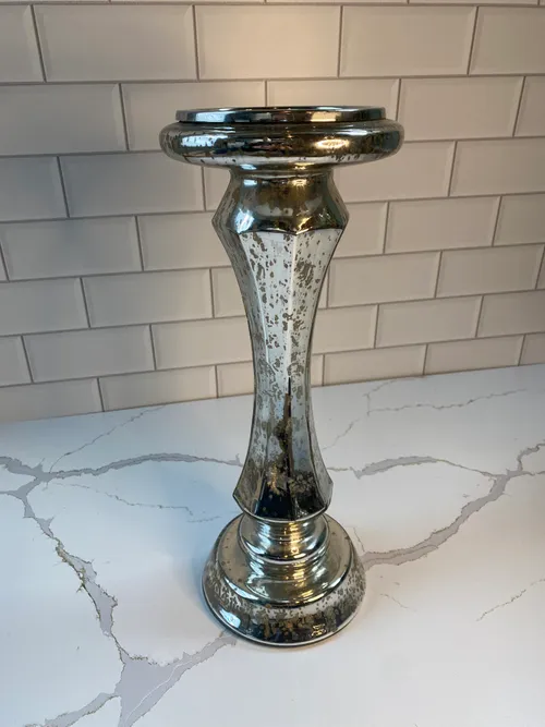 Tall Silver Mercury Glass Candleholder