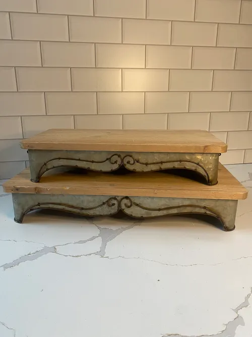 Set of 2 Wood and Galvanized Stands