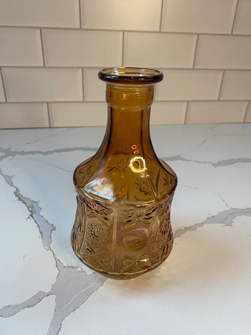 Amber Bottle Vase with Embossed Detail