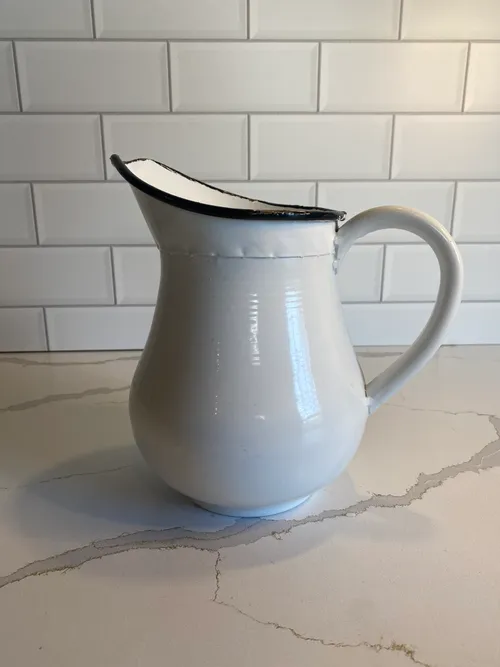 White Enamel Pitcher Vase