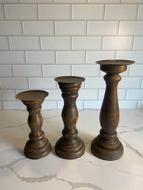 Set of 3 Natural Wood Candleholders