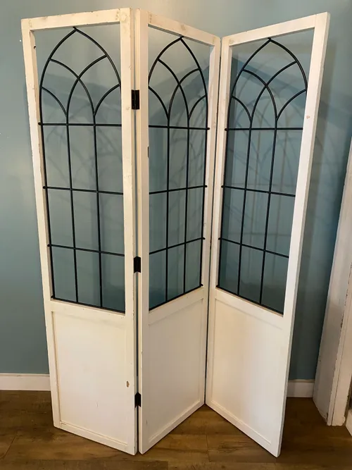 White Wood and Wire 3 Panel Divider