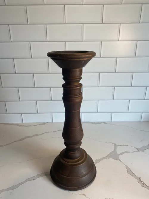 Tall Dark Wood Candleholder