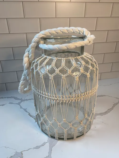Large Glass with Macrame and Rope Handled Jar
