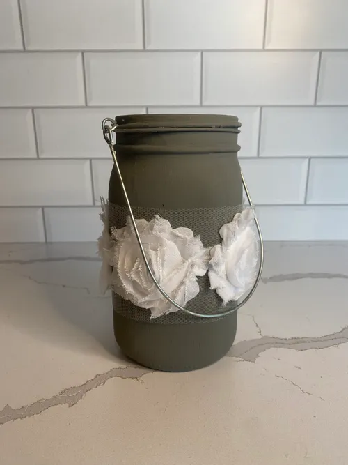 Grey Jar with White Flower Wrap