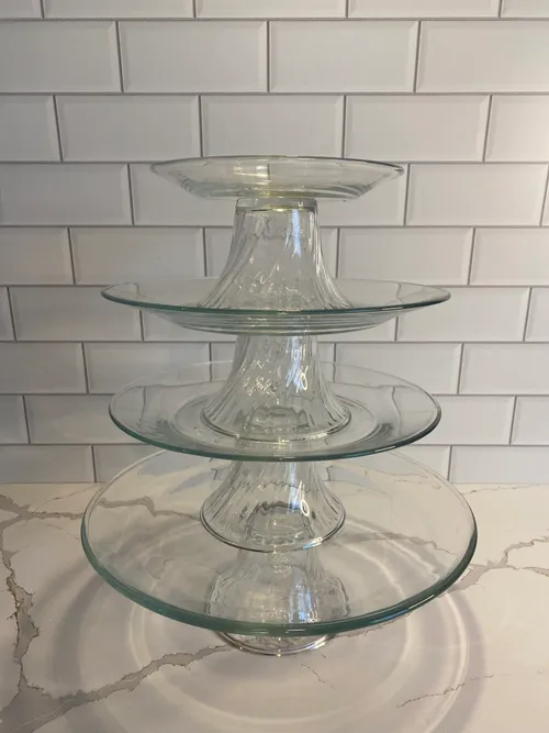 Set of 4 Clear Glass with Fluted Pedestals Cake Stands