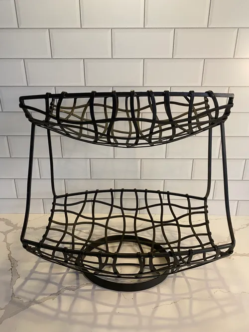 Oval 2-tiered Black Metal Basket