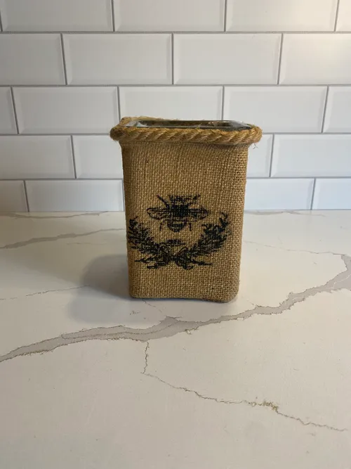 Small Burlap Wrapped Bee Glass Container