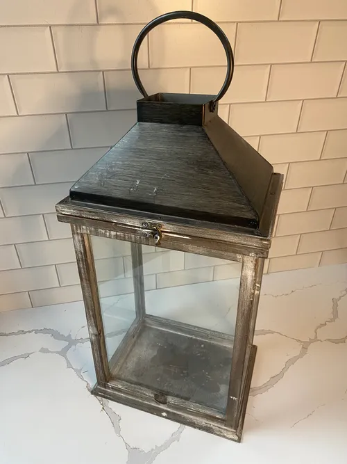 Large Grey Lantern with Black Top