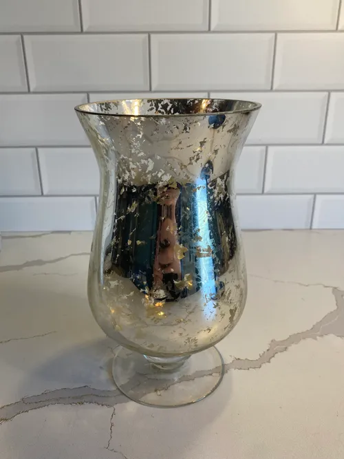 Mercury Glass Pedestal Hurricane Candleholder