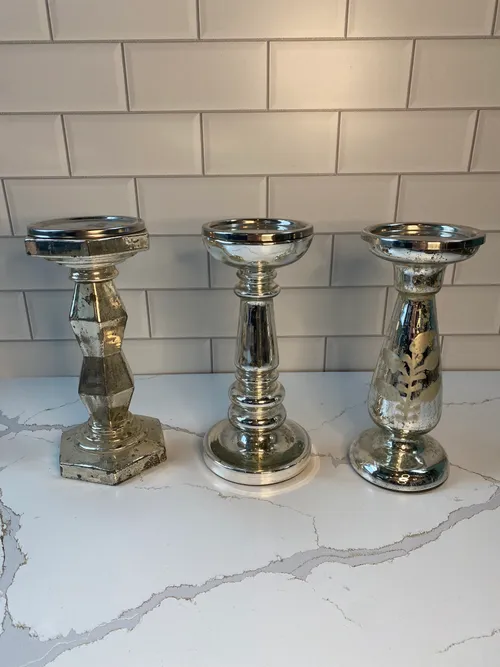 Assorted Medium Silver Mercury Glass Candleholders