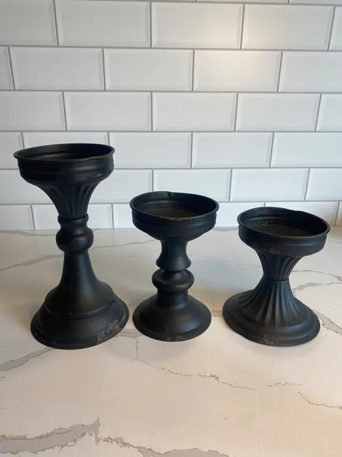 Set of 3 Black Metal Candleholders