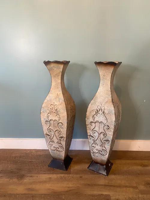 Large Embellished Metal Cream Vase