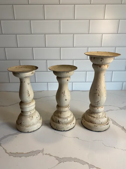 Set of 3 Cream Shabby Candleholders