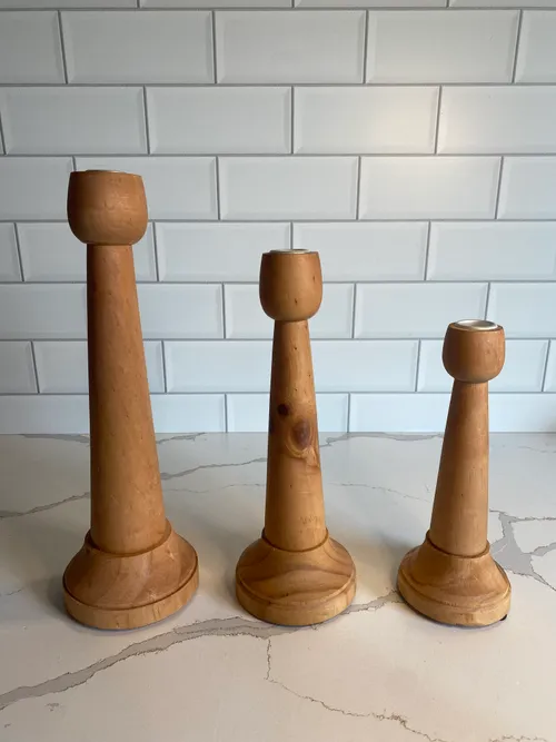 Set of 3 Wood Rounded Candlestick