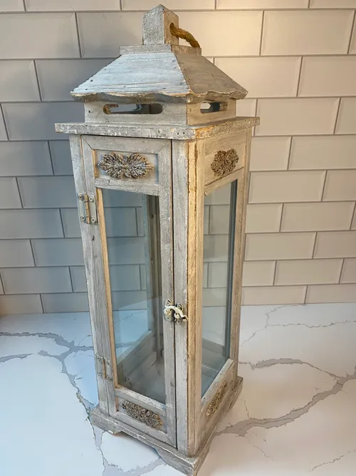 Tall Narrow White Washed Wood Lantern