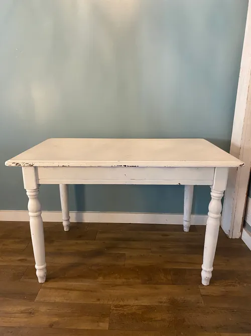 White Wood Table with Chunky Legs