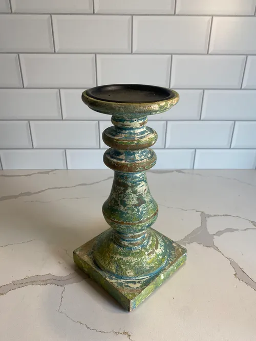 Green Wood Distressed Candleholder