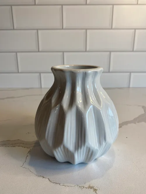 White Glass Squatty Bud Vase