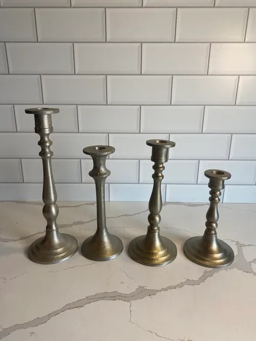 Assorted Pewter Colored Candlesticks