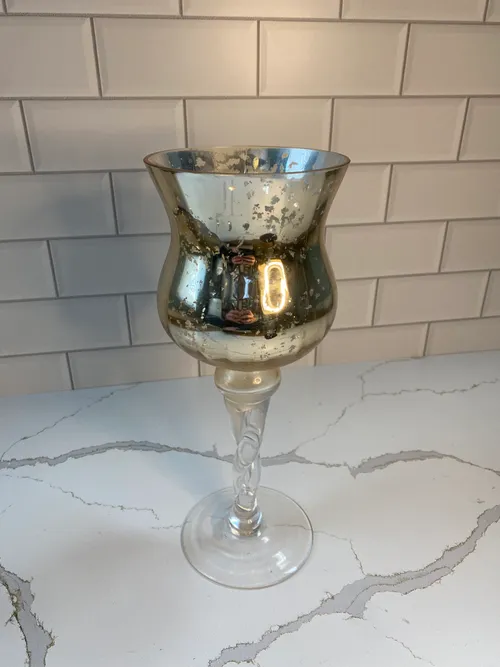 Small Pedestal Silver Mercury Glass Candlehoilder