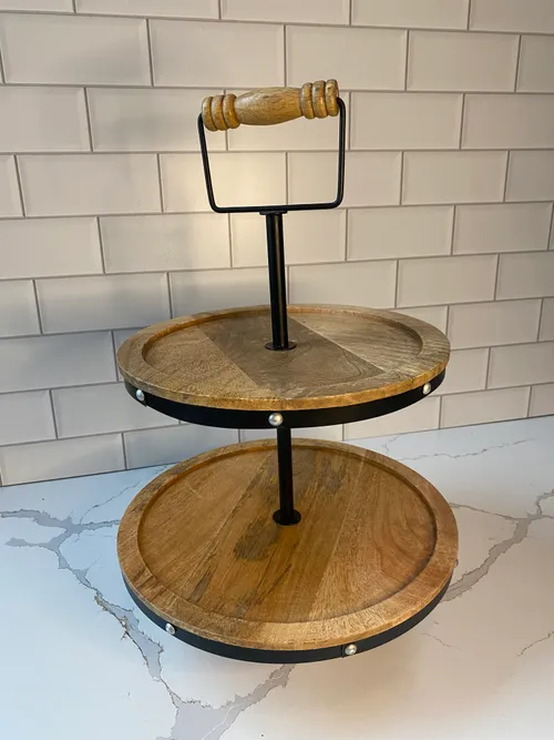 Wood with Black Trim 2-tiered Stand