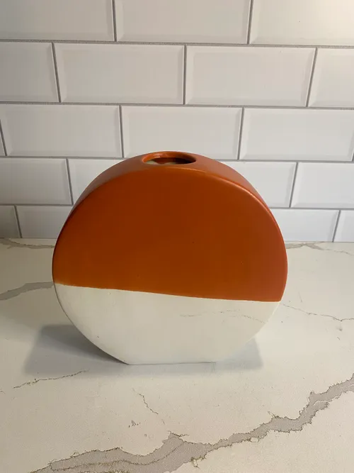 Terracotta and White Horizontal Blocked Flat Vase