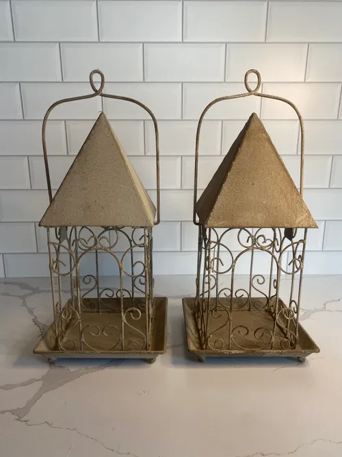 Set of 2 Tan Hanging Birdcages