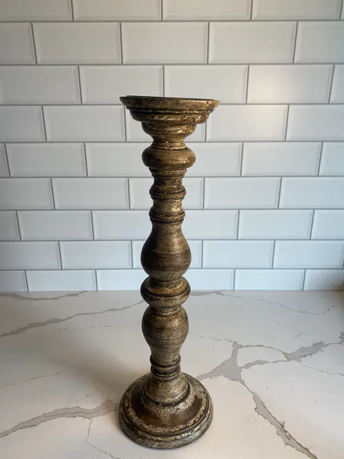 Tall Distressed Wood Candleholder