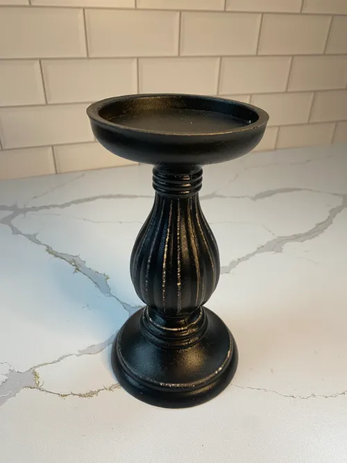 Small Black Wood Curvy Candleholder