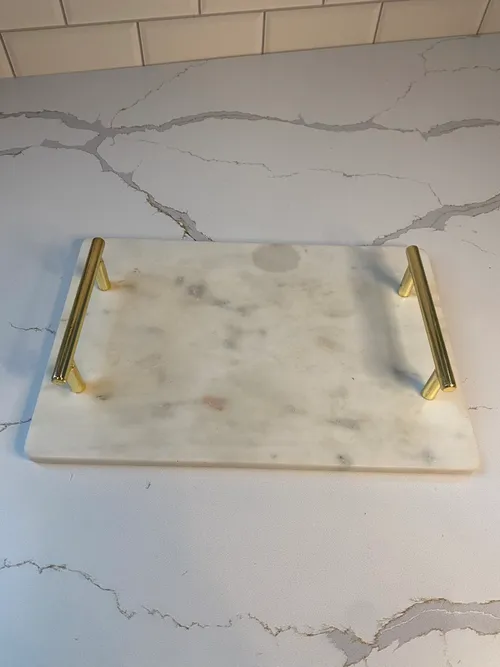 Small Marble Platter with Gold Handles