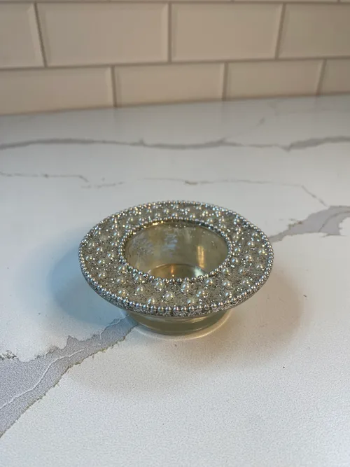 Short Silver Embellished Tealight Holders