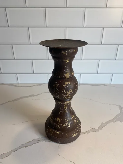 Small Dark Wood Distressed Candleholder