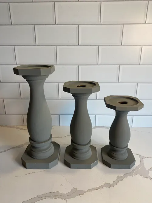 Set of 3 Grey Wood Candleholders