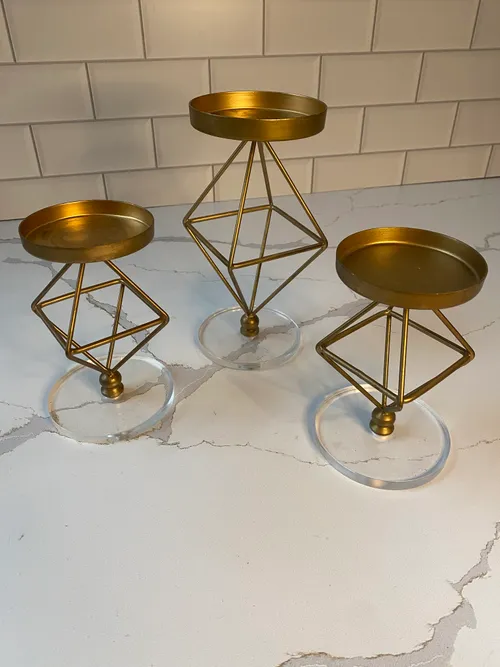Set of 3 Modern Gold with Acrylic Candleholders