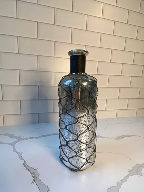 Silver Mercury Glass Vase with Wire Wrap