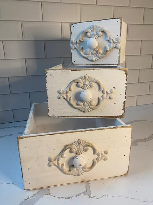 Set of 3 White Wood Boxes