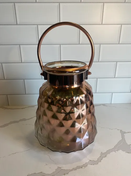 Rose Gold Glass Lantern with Diamond Pattern