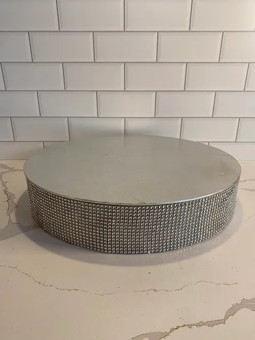 Large Silver Sequened Cake Stand