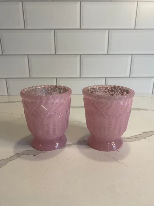 Dark Pink Cut Glass Tealight Holder