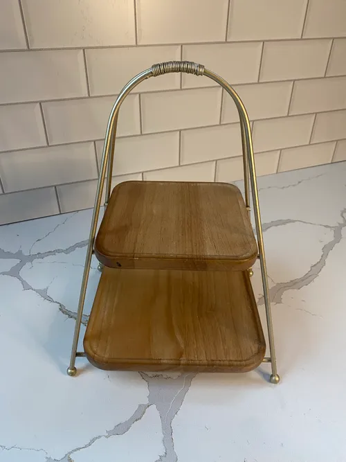 Small 2-tiered Wood and Gold Stand